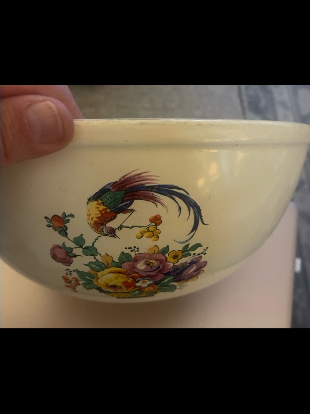 Vintage Ceramic mixing bowl titled 'Bird of Paradise' by Homer Laughlin
